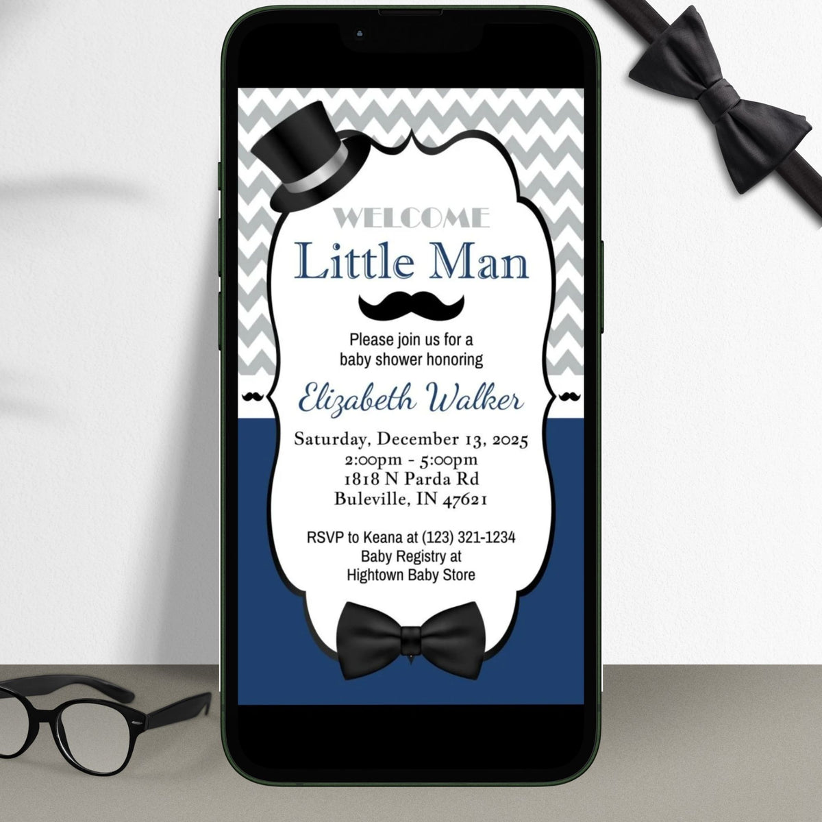 Navy and Gray Little Man Invitation Set