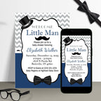Navy and Gray Little Man Invitation Set