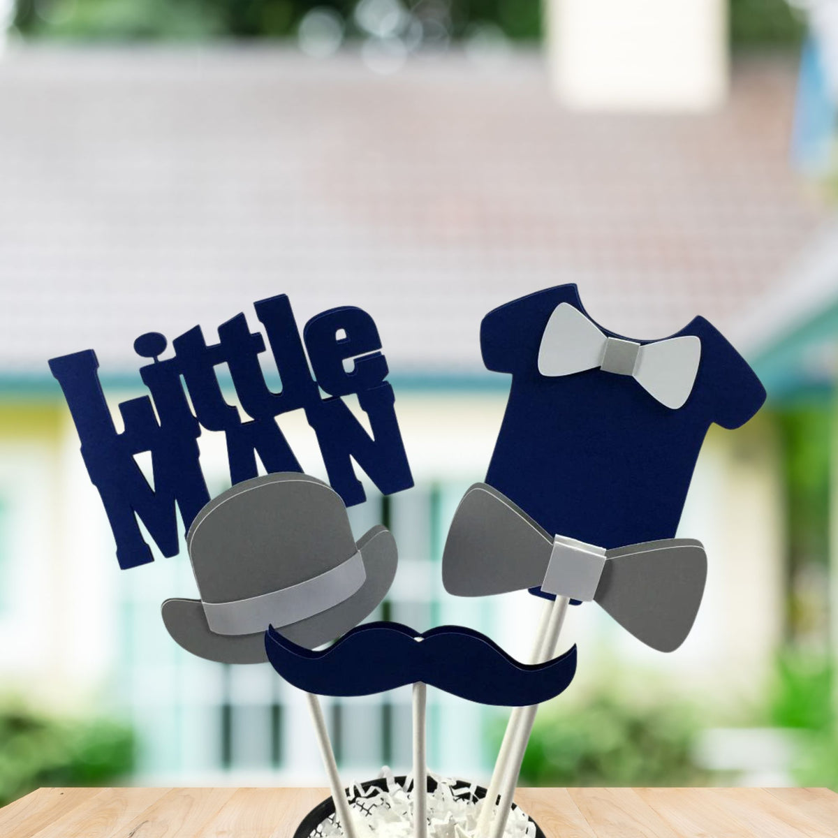 Little Man Centerpiece Sticks - Navy, Gray
