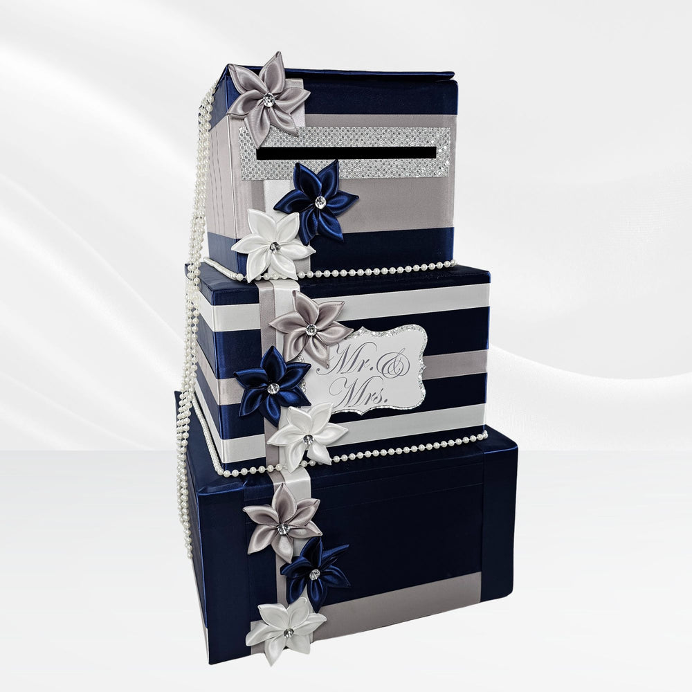 Navy, Silver, and White Wedding Card Box 1