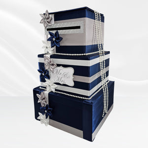 Navy, Silver, and White Wedding Card Box 2