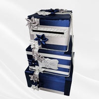 Navy, Silver, White Wedding Card Box
