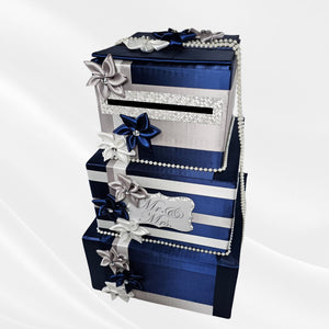 Navy, Silver, White Wedding Card Box