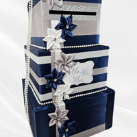 Navy, Silver, White Wedding Card Box
