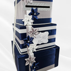 Navy, Silver, White Wedding Card Box