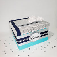 Turquoise, Navy, Silver Birthday or Wedding Card Box