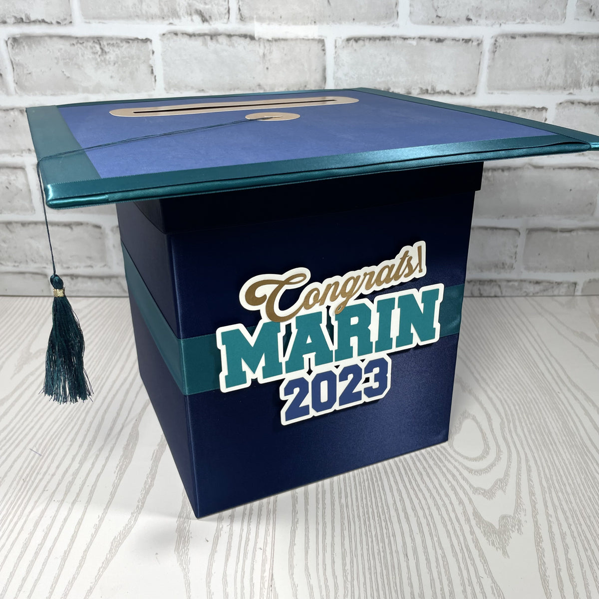 Navy, Teal, & Old Gold 8x8 Graduation Card Box