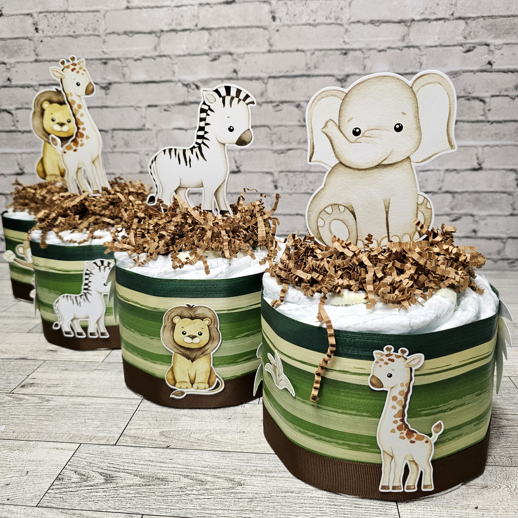 Neutral Safari Mini Diaper Cake Centerpieces