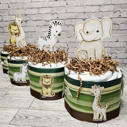 Neutral Safari Mini Diaper Cake Centerpieces