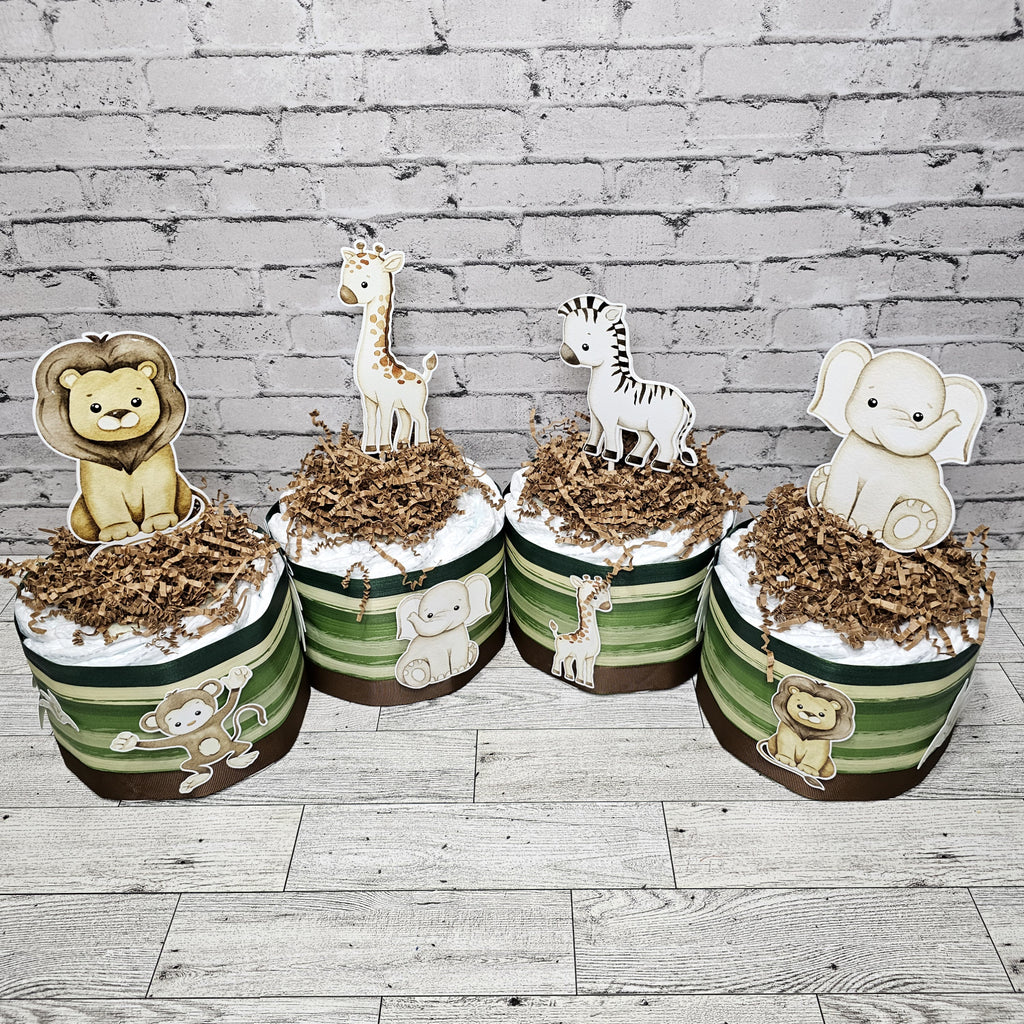 Neutral Baby Safari Mini Diaper Cake Centerpieces