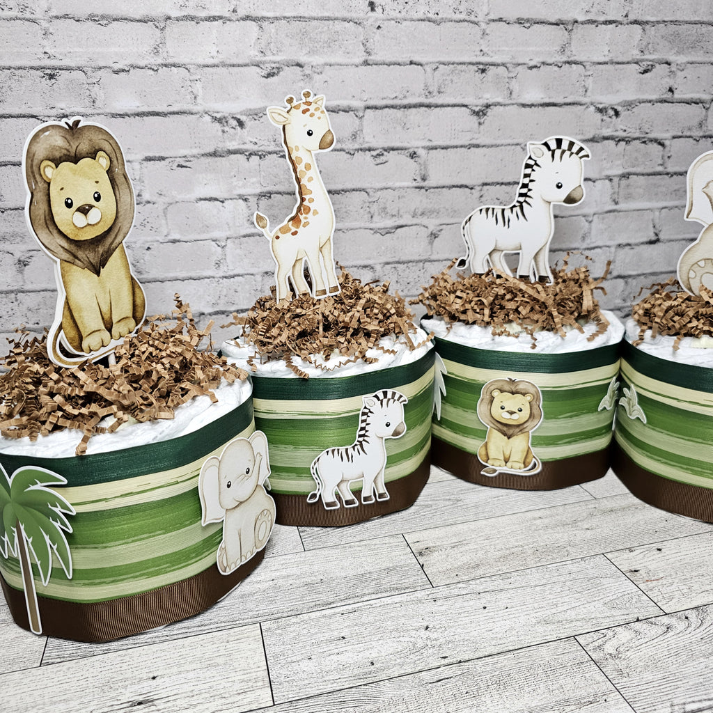 Neutral Baby Safari Mini Diaper Cake Centerpieces