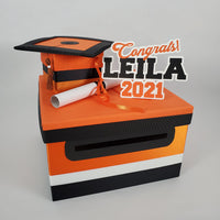 Graduation Card Box - Orange, Black 10x10
