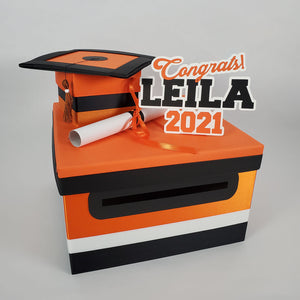 Graduation Card Box - Orange, Black 10x10