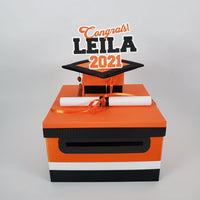 Graduation Card Box - Orange, Black 10x10
