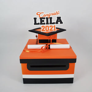 Graduation Card Box - Orange, Black 10x10