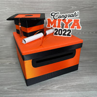 Black, Orange, and White Graduation Card Box, 10x10x6