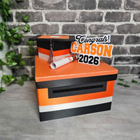 Black, Orange, and White Graduation Card Box, 10x10x6
