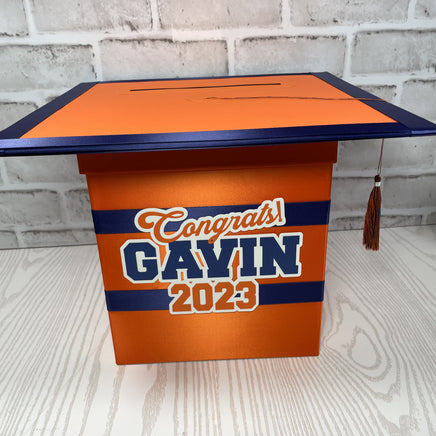 Orange & Navy 8x8 Graduation Party Card Box