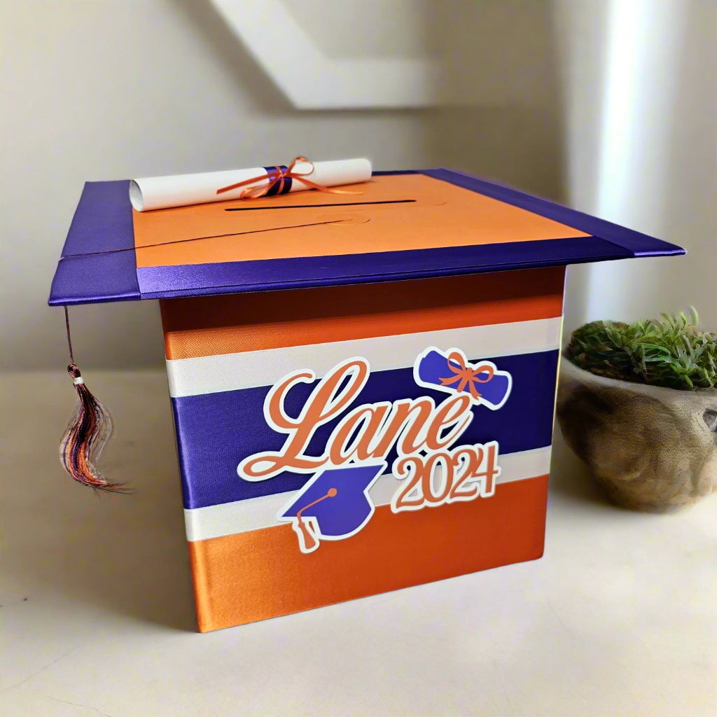 Orange, Purple, and White Large Graduation Card Box