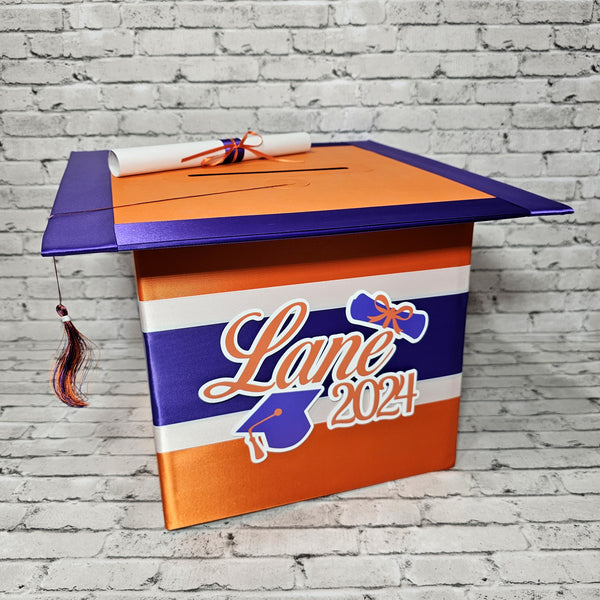 Orange, Purple, and White Large Graduation Card Box