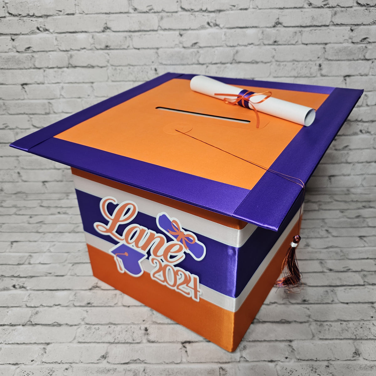Large Graduation Cap Card Box, Orange, Royal, Purple, White