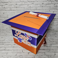 Large Graduation Cap Card Box - Orange, Purple, White 10x10x10
