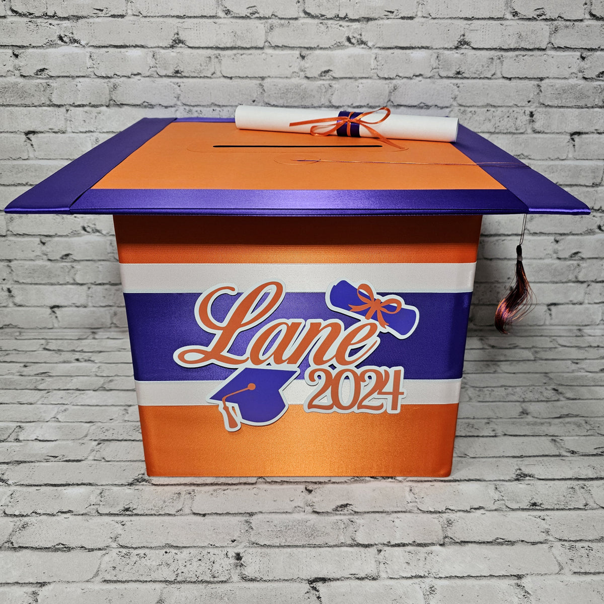 Large Graduation Cap Card Box, Orange, Royal, Purple, White