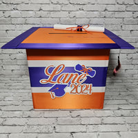 Large Graduation Cap Card Box - Orange, Purple, White 10x10x10
