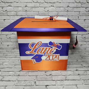 Large Graduation Cap Card Box - Orange, Purple, White 10x10x10