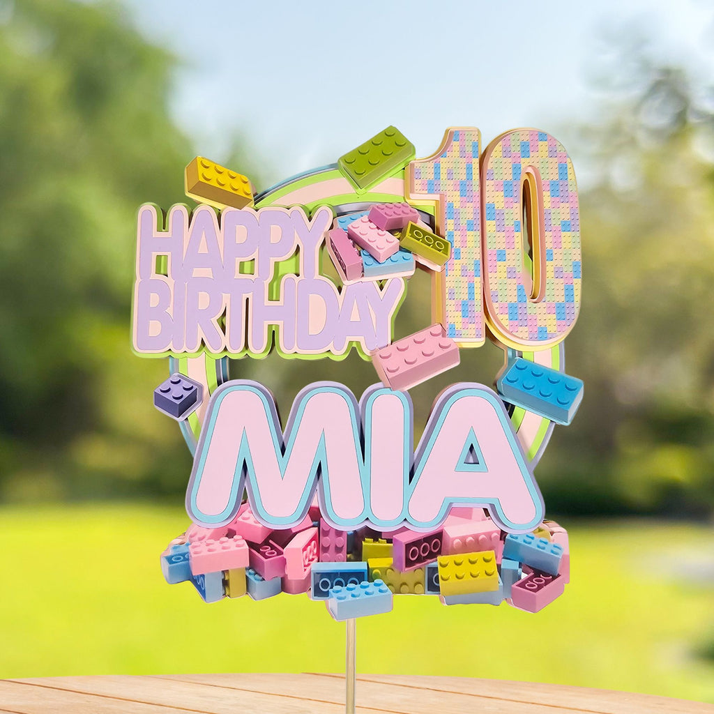 Toy Building Bricks 3D Birthday Cake Topper for Girl