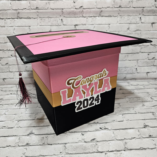 Pink, Black, & Old Gold Grad Card Box, Style 5