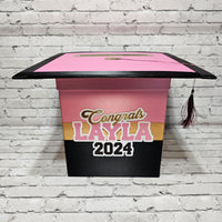 Graduation Cap Card Box - Pink, Black, Old Gold 8x8 Style 5
