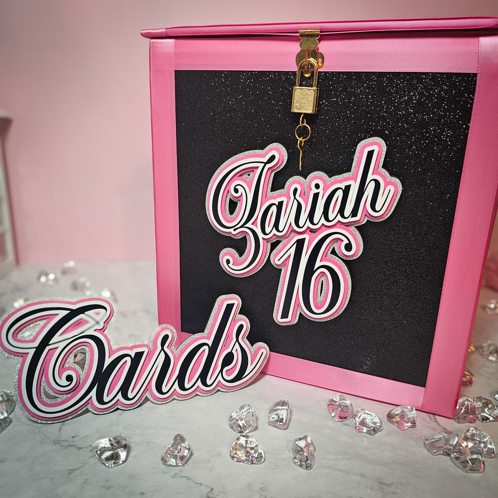 Black, Pink, and Silver Locking Birthday Card Box
