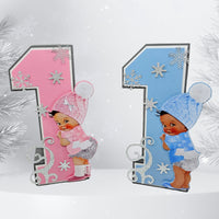 3D Birthday Number Block - Blue, Silver Winter
