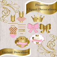 Pink and Gold Little Princess Printable Decorations, Brown 
