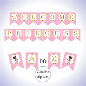 Pink and Gold Little Princess Party Banner, Curly