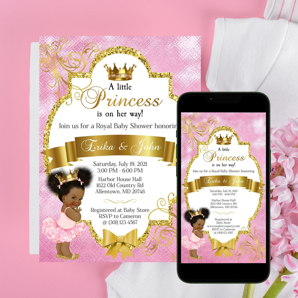 Pink and Gold Little Princess Printable and Digital Invitation