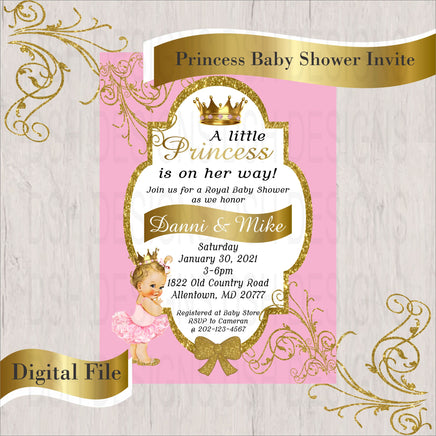 Pink & Gold Little Princess Baby Shower Invite, Blonde