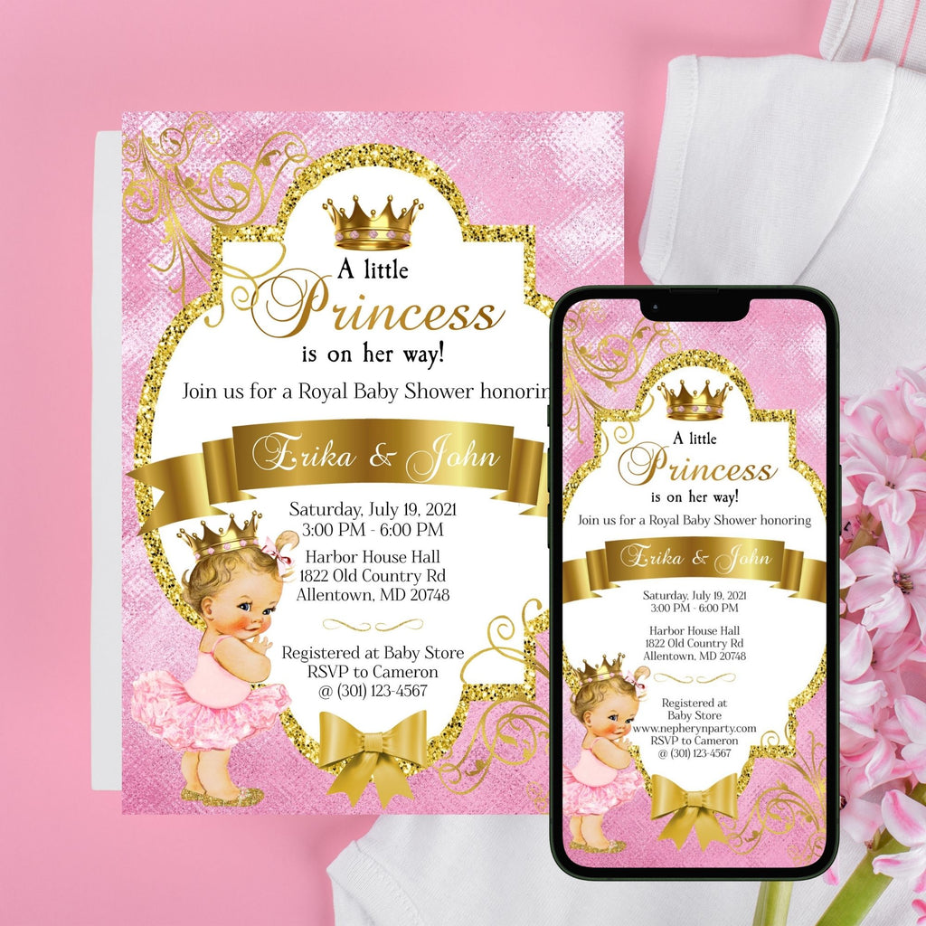 Pink and Gold Little Princess Printable and Digital Invitation