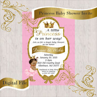 Pink & Gold Little Princess Baby Shower Invite, Brown
