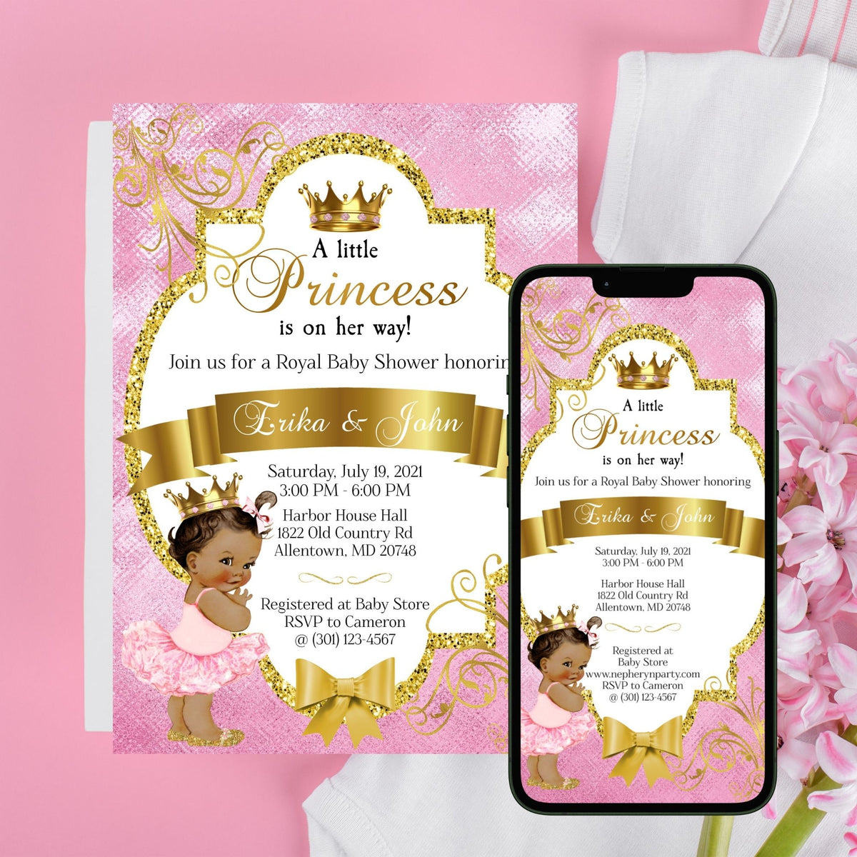 Pink and Gold Little Princess Printable and Digital Invitation