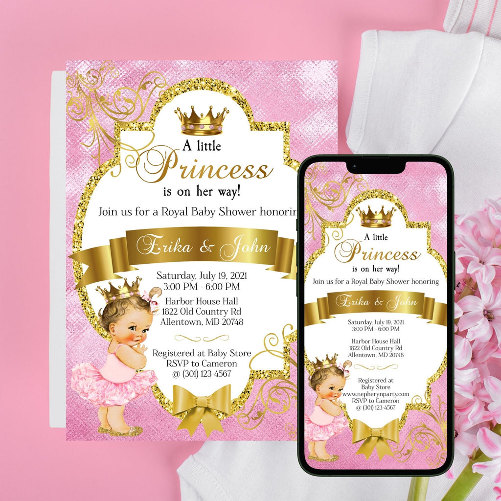 Pink and Gold Little Princess Printable and Digital Invitation