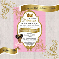 Pink & Gold Little Princess Baby Shower Invite, Curly Black