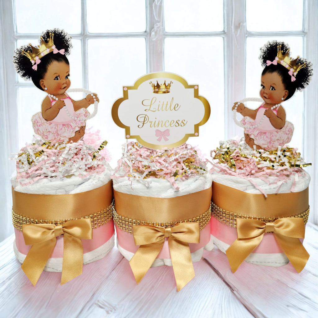 Little Princess Mini Diaper Cake Centerpiece, Pink & Gold