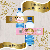 Pink and Gold Little Prince Water Bottle Labels, Curly
