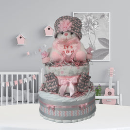 Pink & Gray Girl Diaper Cake Gift