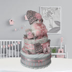 Pink and Gray Baby Shower Diaper Cake Gift for Girl