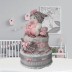 Pink and Gray Baby Shower Diaper Cake Gift for Girl