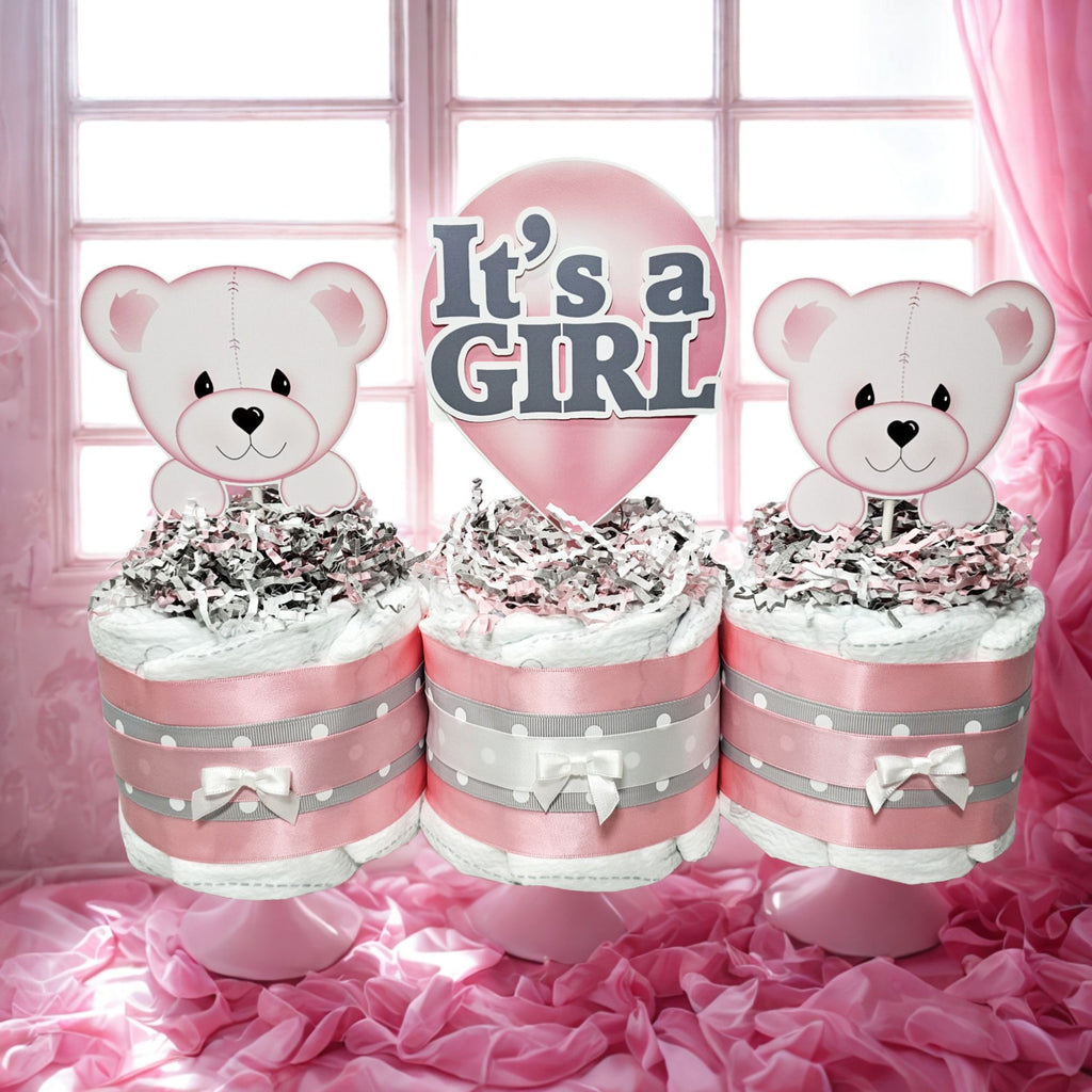 Baby Bear Mini Diaper Cake Centerpiece, It's a Girl