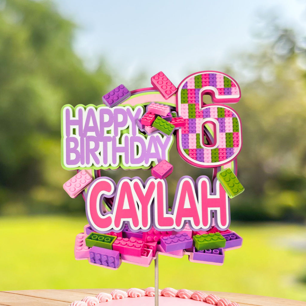 Toy Building Bricks 3D Birthday Cake Topper for Girl